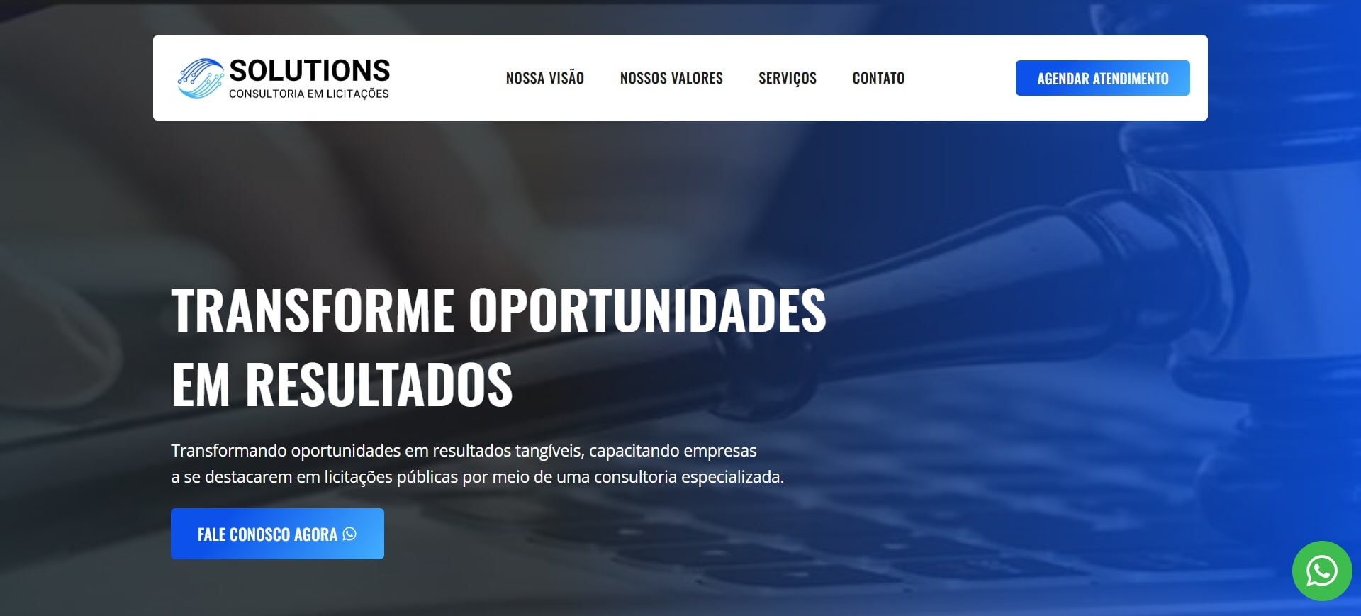 Site Institucional para Cliente Solutions Consultoria em Licitações